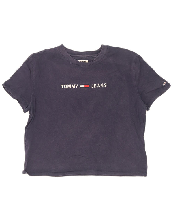 Tommy Hilfiger γυναικείο Crop γραφικό T-shirt Top UK 18 XL Navy Blue Cotton