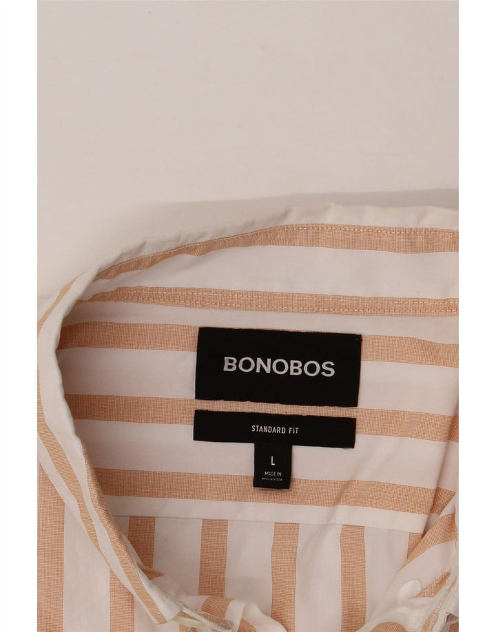 BONOBOS Mens Standard Fit Shirt Large Beige Striped Vintage BONOBOS and Second-Hand BONOBOS from Messina Hembry 