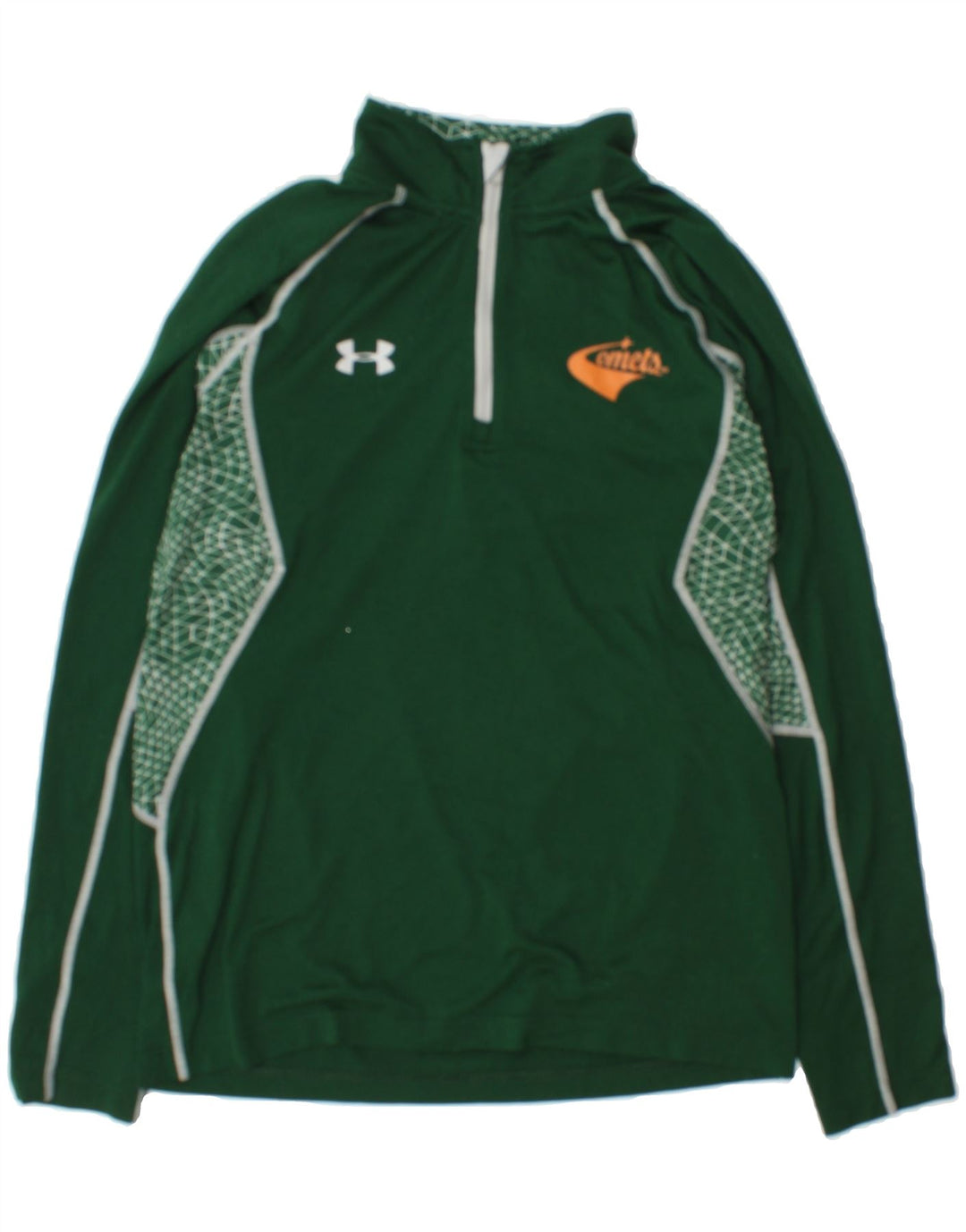 UNDER ARMOUR Mens Zip Neck Sweatshirt Jumper Small Green Colourblock Vintage Under Armour and Second-Hand Under Armour from Messina Hembry 