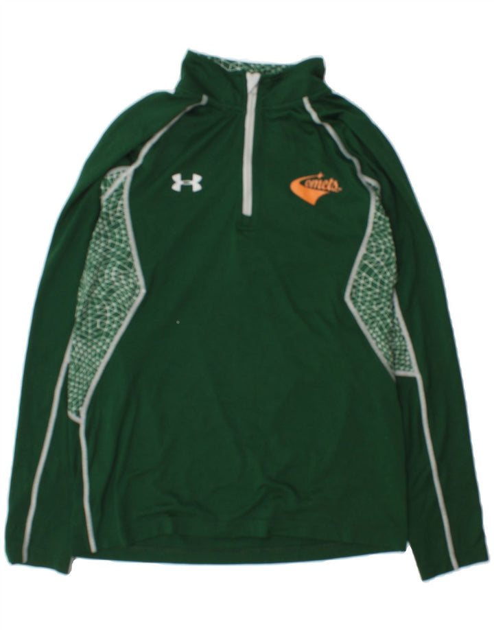 UNDER ARMOUR Mens Zip Neck Sweatshirt Jumper Small Green Colourblock Vintage Under Armour and Second-Hand Under Armour from Messina Hembry 
