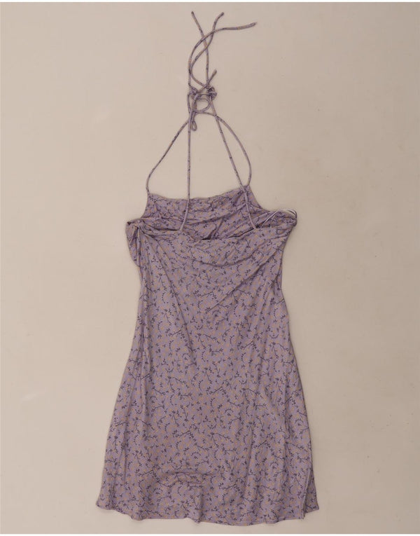 Zara Γυναικείο Mini Halter Φόρεμα UK 6 XS Purple Floral Viscose
