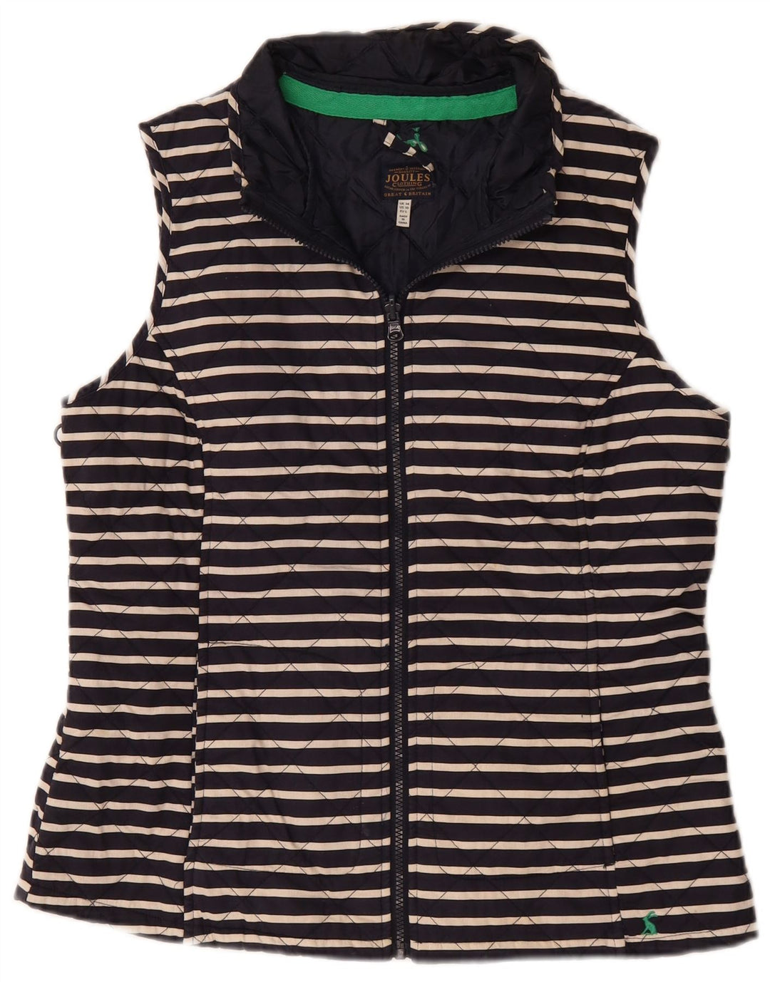 JOULES Γυναικεία καπιτονέ Gilet UK 14 Large Navy Blue ριγέ βαμβακερό