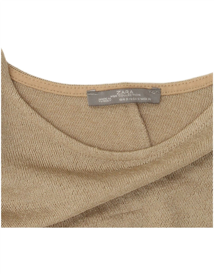 Zara γυναικεία υπερμεγέθη τοπ μανίκια 3/4 UK 10 Small Beige Colourblock