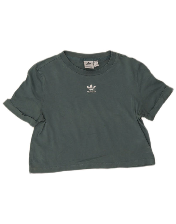 Γυναικείο T-Shirt Adidas Crop Top UK 8 Μικρό πράσινο βαμβακερό