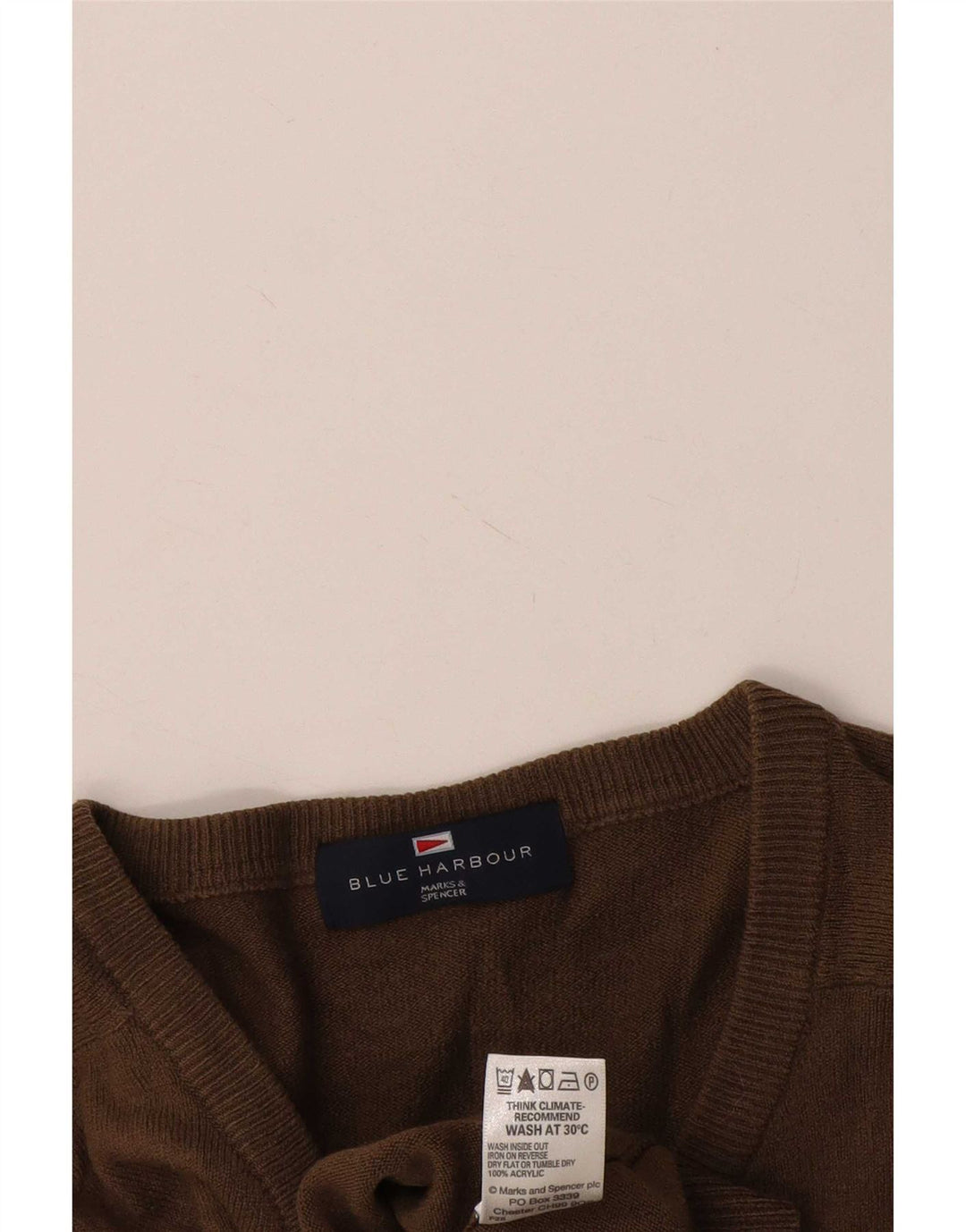 Ανδρικό πουλόβερ Marks & Spencer Blue Harbor με λαιμόκοψη με λαιμόκοψη μεγάλου μεγέθους καφέ ακρυλικό