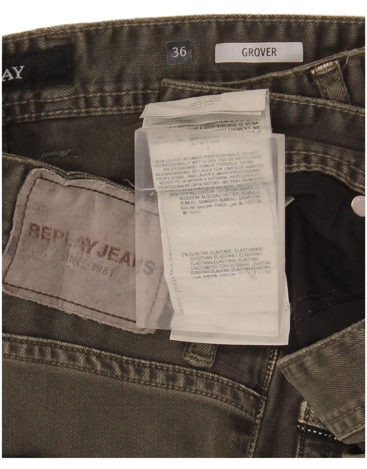 REPLAY Ανδρικό Grover Slim Jeans W36 L32 Χακί Βαμβακερό