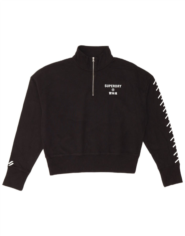 Superdry γυναικείο φούτερ με φερμουάρ με γραφικό φερμουάρ Jumper UK 12 Medium Black