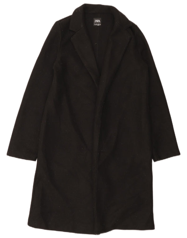 Zara Γυναικείο Ανοιχτό Παλτό UK 10 Small Black Polyester
