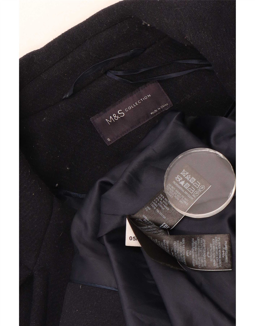 Marks & Spencer Γυναικείο παλτό μπιζελιού μεγάλου μεγέθους UK 8 Small Navy Blue Polyester