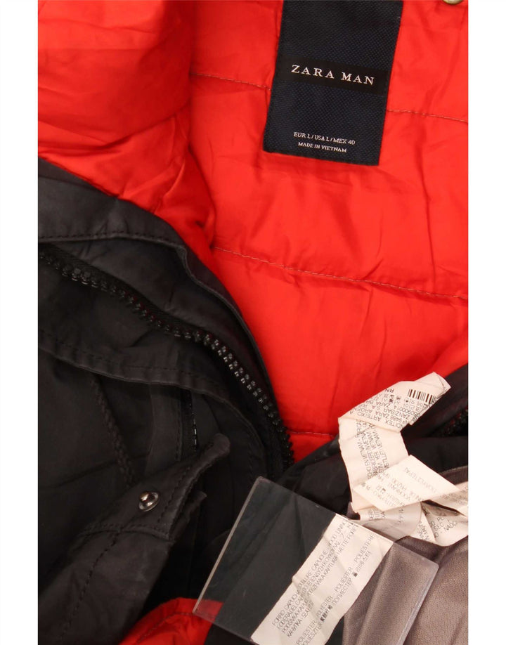 Zara Ανδρικό μπουφάν με κουκούλα UK 40 μεγάλο μαύρο πολυεστέρα