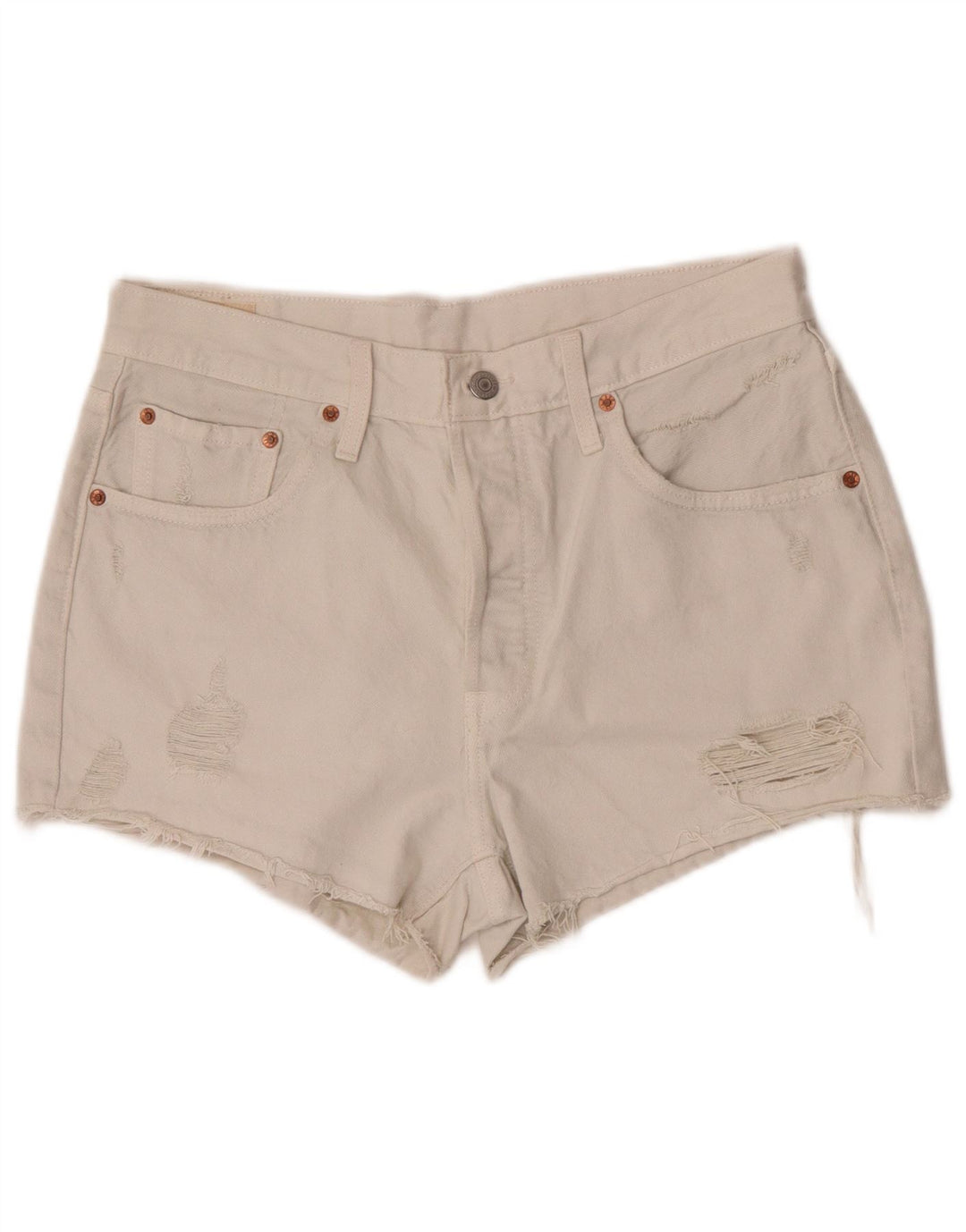 Levi's Womens 501 Distressed τζιν σορτς W30 Βαμβακερό μεσαίο σε ανοιχτό λευκό