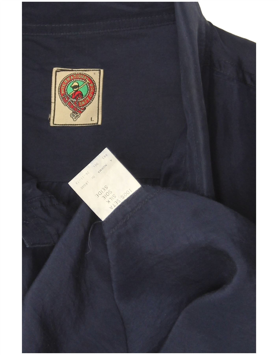 Vintage Ανδρικό πουκάμισο Μεγάλο Navy Blue Silk
