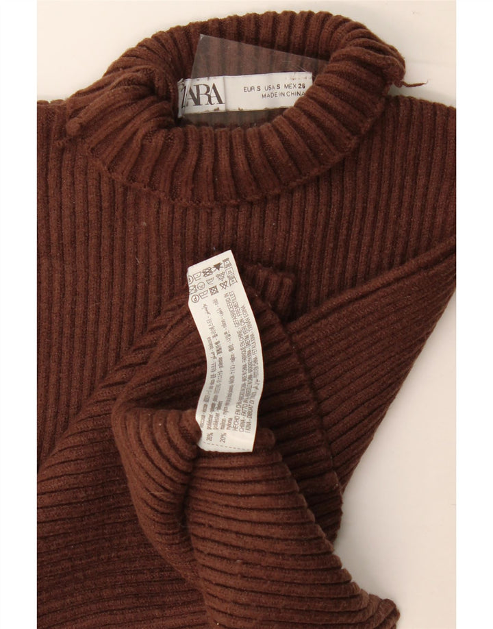 Zara Γυναικείο γιλέκο Crop UK 8 Μικρή Καφέ Βισκόζη