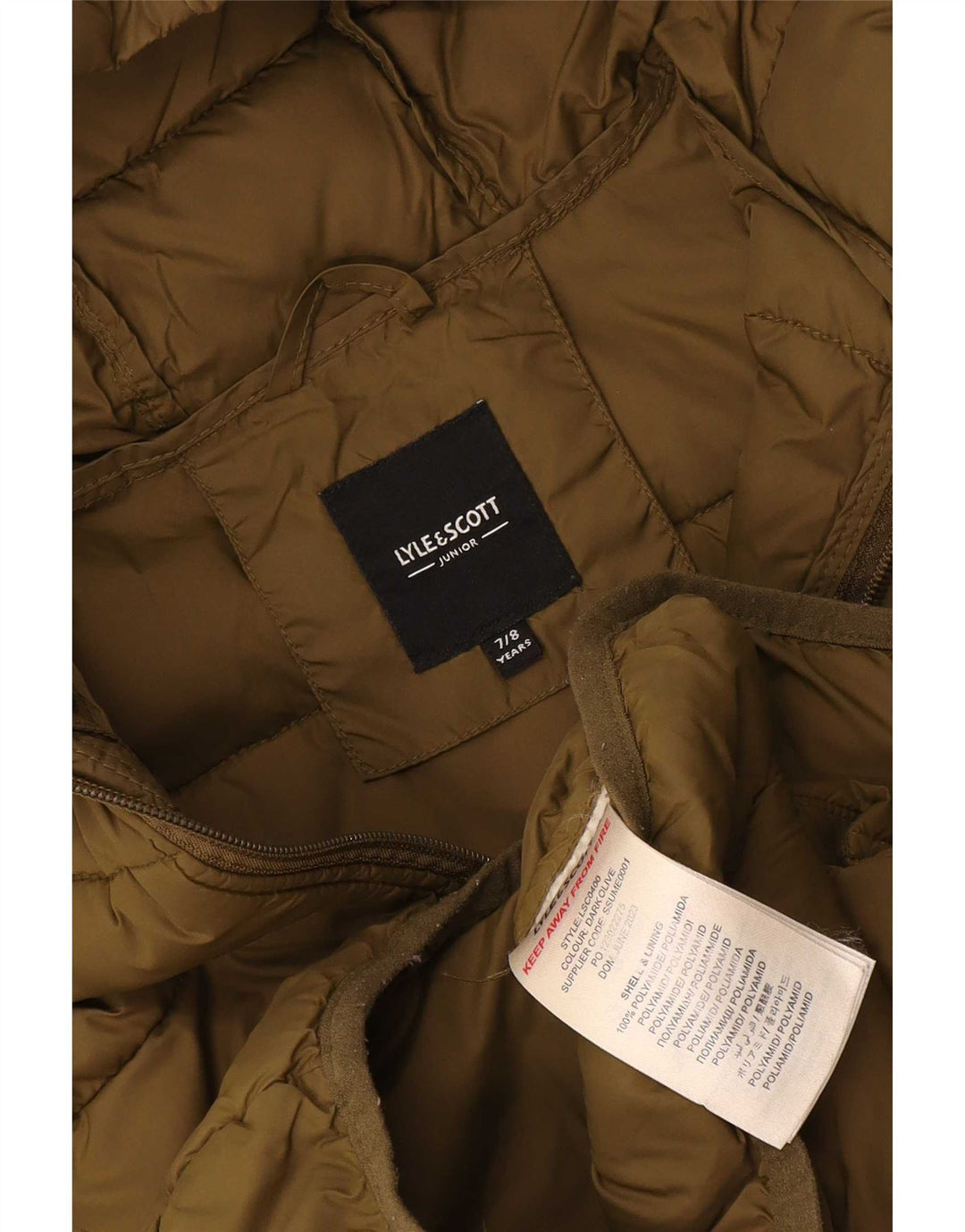 Μπουφάν Lyle & Scott Boys με κουκούλα με επένδυση 7-8 ετών Khaki Polyamide