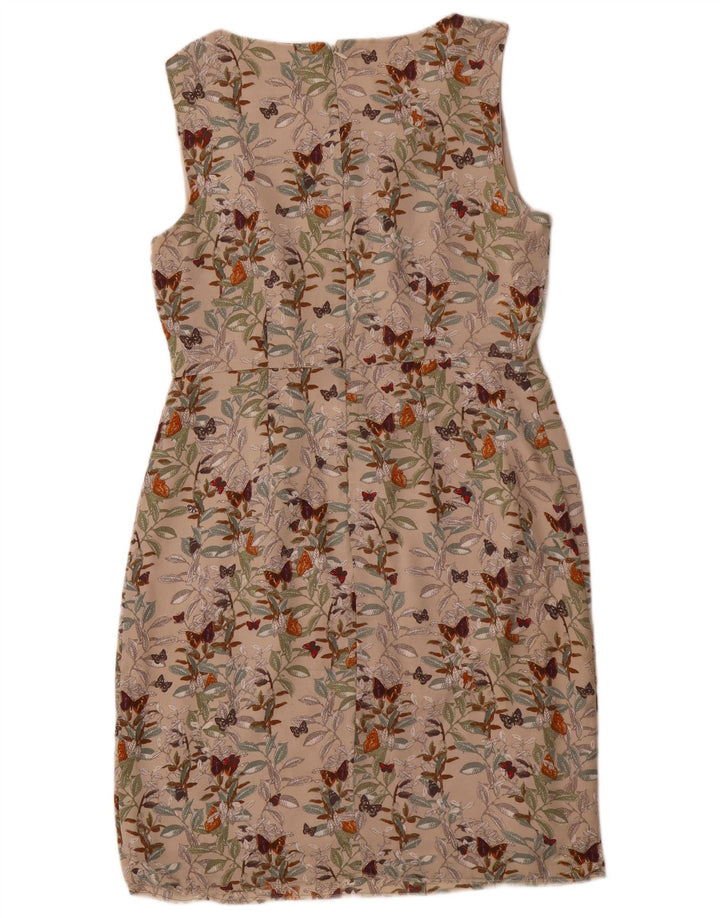 MONSOON Womens Sleeveless Sheath Dress UK 14 Medium Beige Floral Polyester