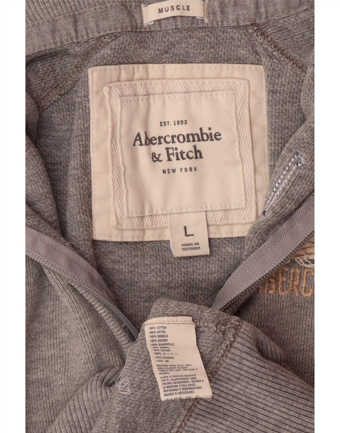 ABERCROMBIE & FITCH Γυναικεία φόρμα γυμναστικής γραφικά Top Jacket UK 16 Large Grey