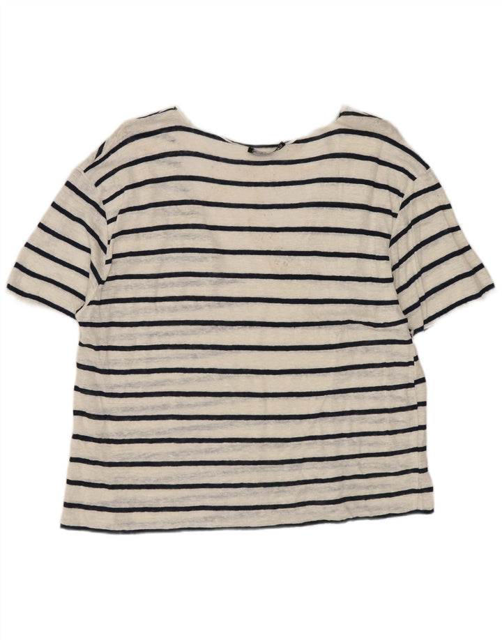 Zara Γυναικείο T-Shirt Top UK 14 Large White ριγέ