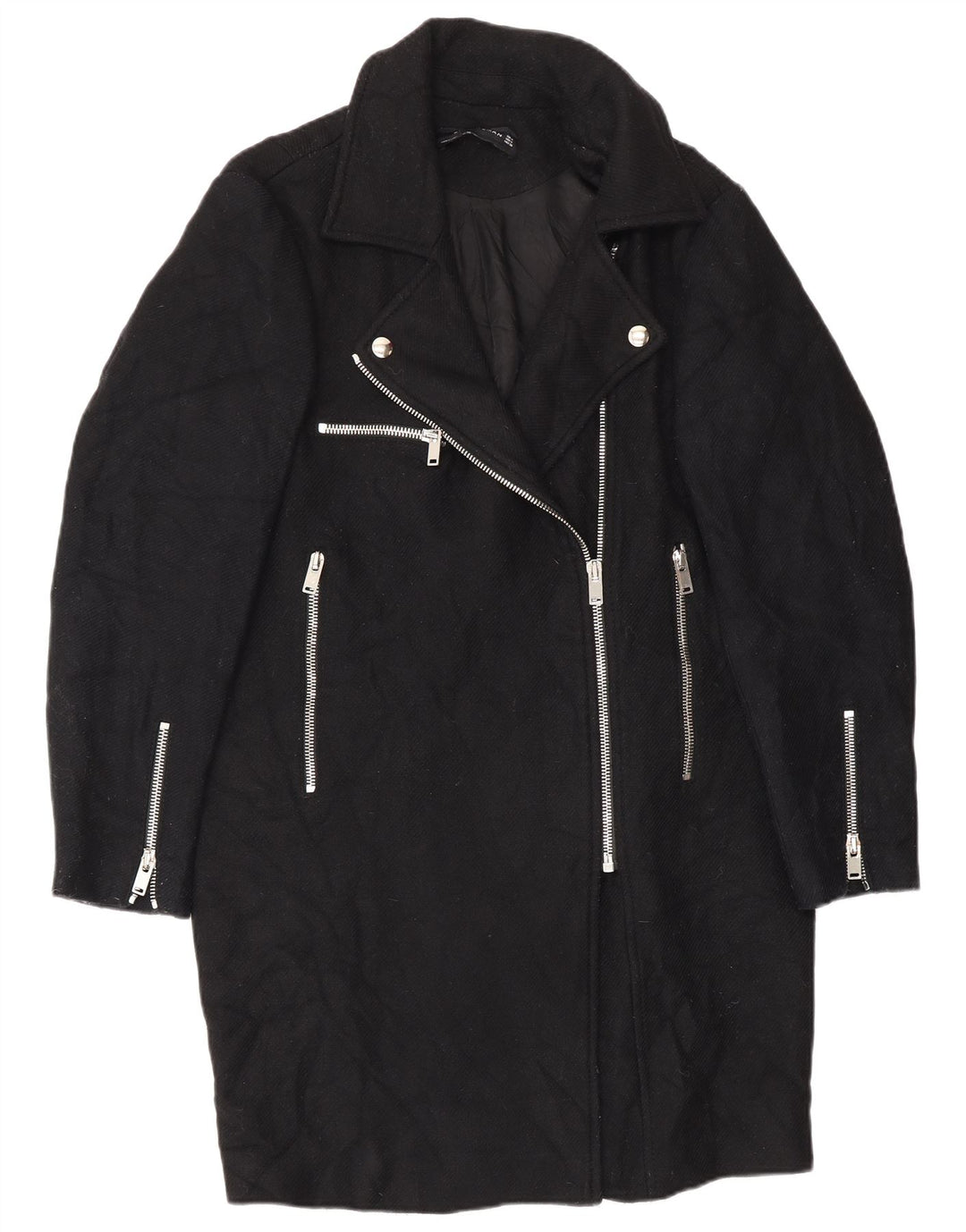 Zara Γυναικείο Πανωφόρι UK 14 Medium Black Wool