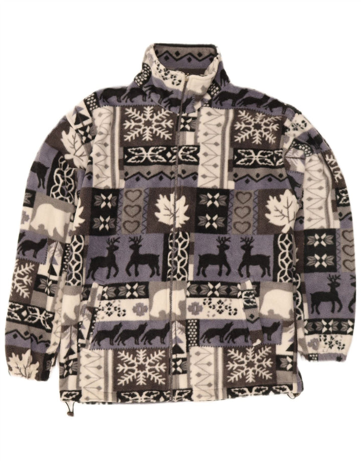 Vintage Ανδρικό Fleece Jacket UK 40 Large Grey Fair Isle Polyester