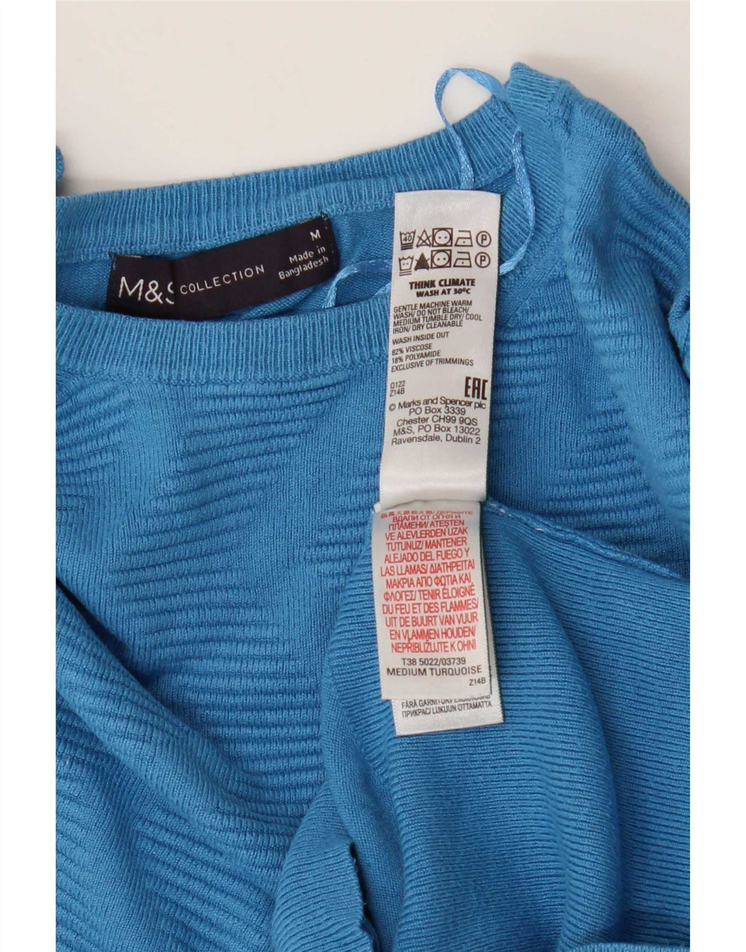 Marks & Spencer Γυναικείο πουλόβερ με λαιμόκαυστο UK 12 Medium Blue Chevron