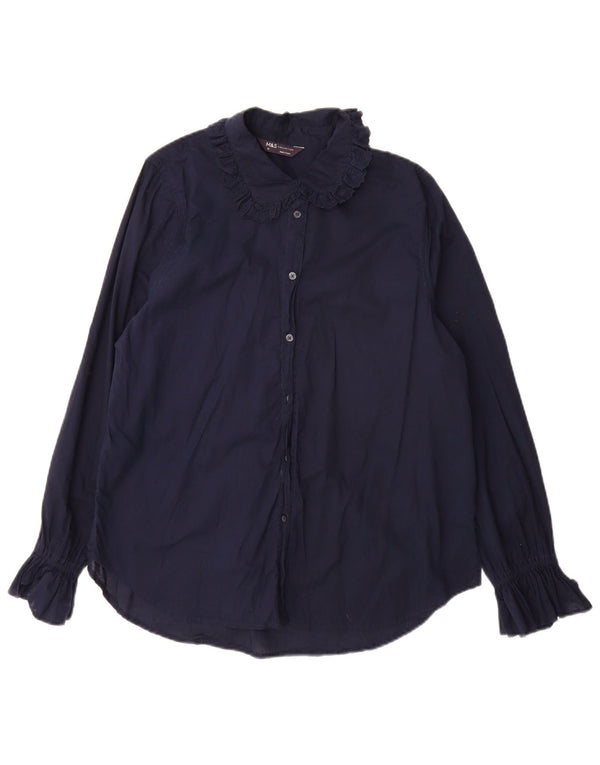 Marks & Spencer Γυναικείο πουκάμισο Μπλούζα UK 12 Medium Navy Blue Cotton