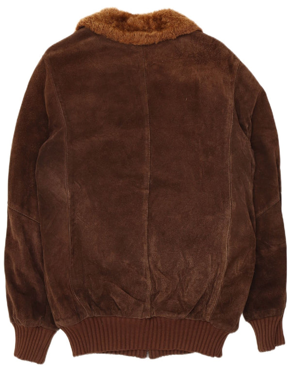 Vintage Ανδρικό Sherpa Suede Bomber Jacket UK 36 Small Brown