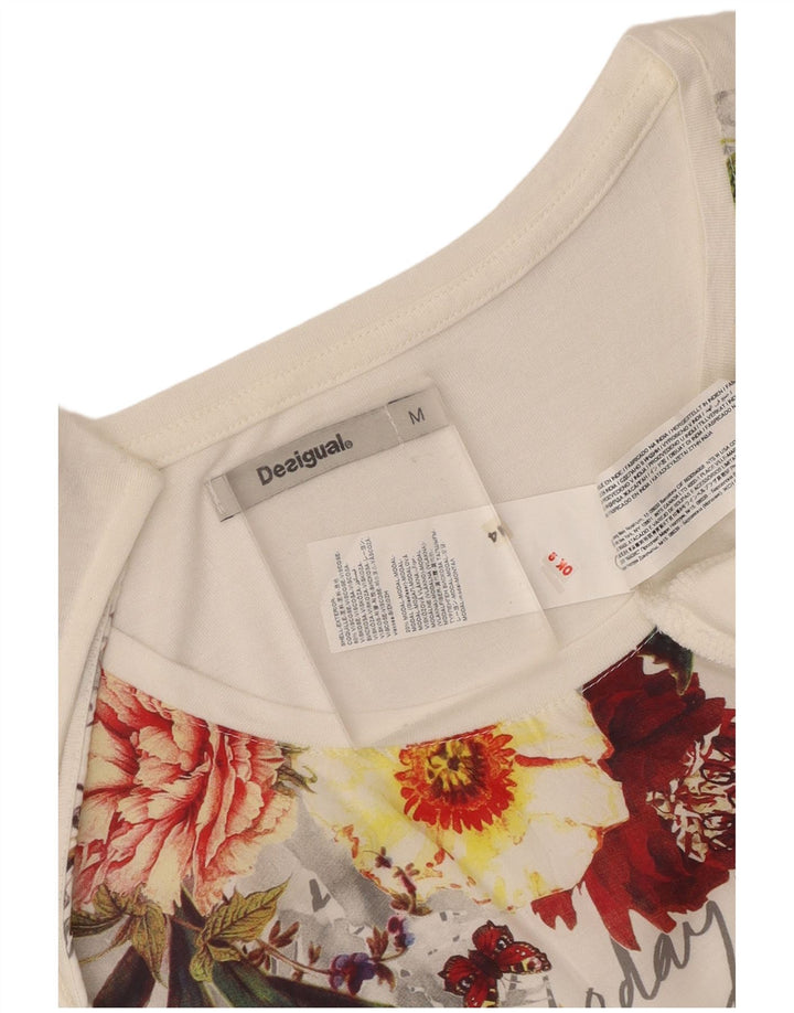 Desigual Γυναικείο Graphic Tunic Top UK 12 Medium White Floral Viscose