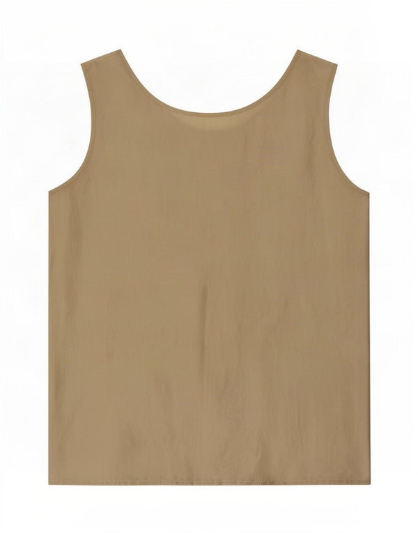 Vintage γυναικεία αμάνικη μπλούζα τοπ UK 14 Medium Khaki Silk