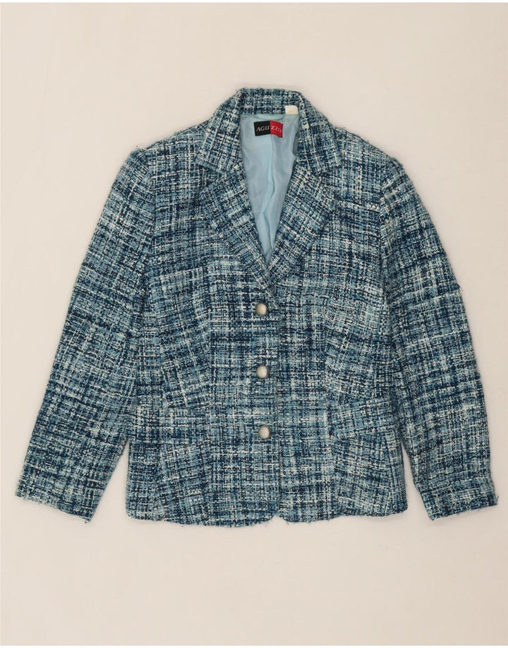 VINTAGE Womens 3 Button Blazer Jacket UK 14 Medium  Blue Flecked Vintage Vintage and Second-Hand Vintage from Messina Hembry 