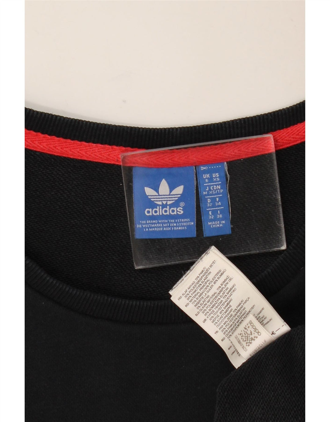 ADIDAS Γυναικεία γραφική μπλούζα μεγάλου μεγέθους Jumper UK 6 XS Μαύρο ριγέ