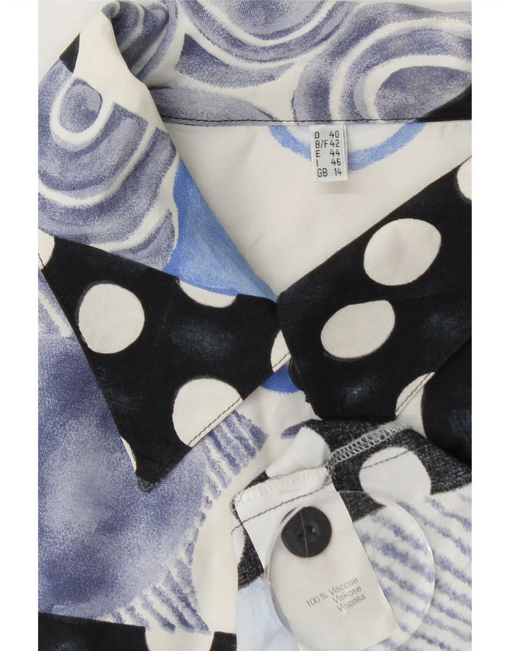 Vintage γυναικείο κοντομάνικο πουκάμισο μπλούζα UK 14 μεγάλο μπλε συνονθύλευμα βισκόζη