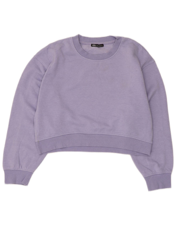 Zara Γυναικεία φούτερ Crop Jumper UK 14 Medium Purple Cotton