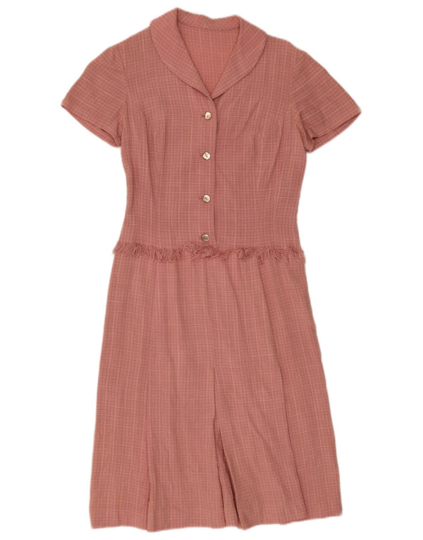 Vintage γυναικείο φόρεμα A-Line UK 8 Small Pink Check