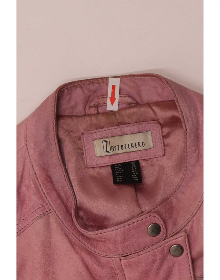 Zucchero Γυναικείο Biker Δερμάτινο Μπουφάν UK 16 Large Pink Leather