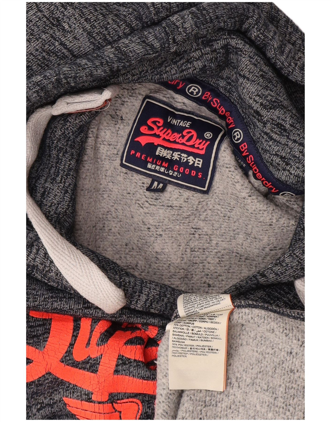 Superdry γυναικείο γραφικό μπλουζάκι με κουκούλα UK 12 Βαμβακερό μεσαίο μπλε ναυτικό