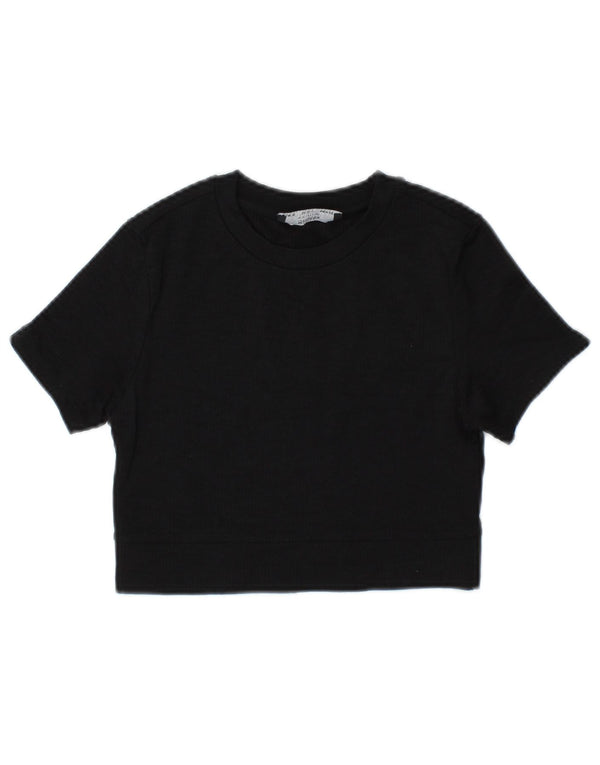 Γυναικείο T-Shirt Bershka Crop Top UK 10 Small Black Polyamide