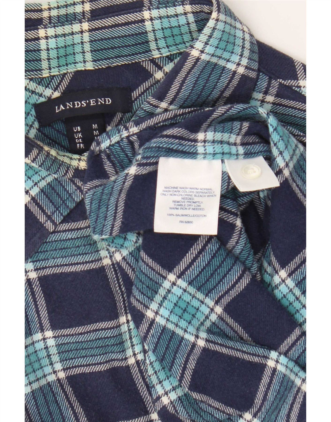 Lands End Γυναικείο Φανελένιο πουκάμισο UK 14 Medium Navy Blue Check Cotton