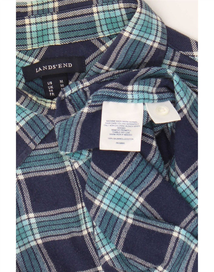 Lands End Γυναικείο Φανελένιο πουκάμισο UK 14 Medium Navy Blue Check Cotton