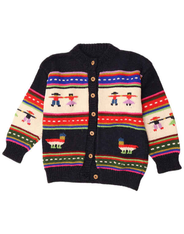 Vintage γυναικείο πουλόβερ με γραφικά ζακέτα UK 14 Large Navy Blue ριγέ