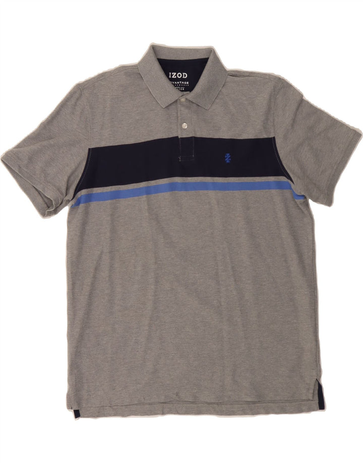 IZOD Mens Natural Fit Polo Shirt Medium Grey Striped Cotton Vintage Izod and Second-Hand Izod from Messina Hembry 