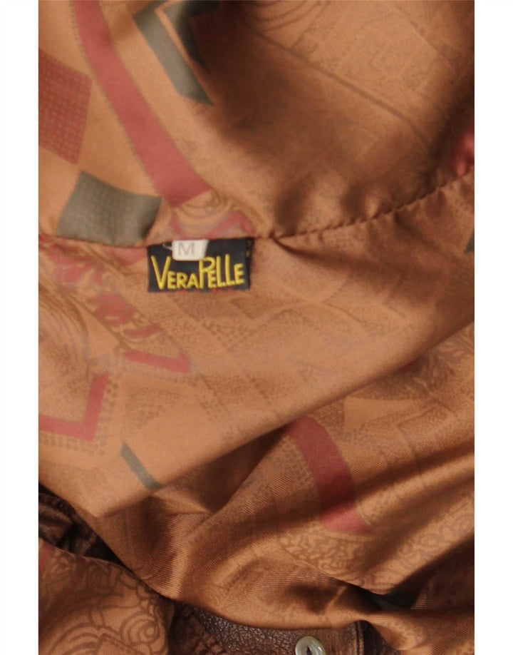 Vintage Γυναικείο Oversized Δερμάτινο Μπουφάν UK 14 Medium Brown Tie Dye