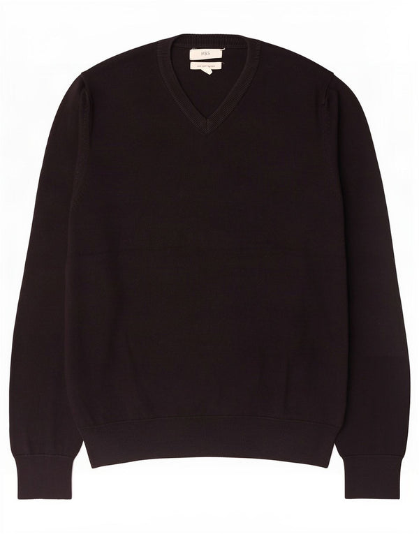 Ανδρικό πουλόβερ Marks & Spencer V-Neck Jumper Medium Black Cotton