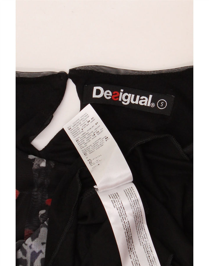 Desigual Γυναικεία Longline Μπλούζα Top UK 10 Small Black Floral Polyester