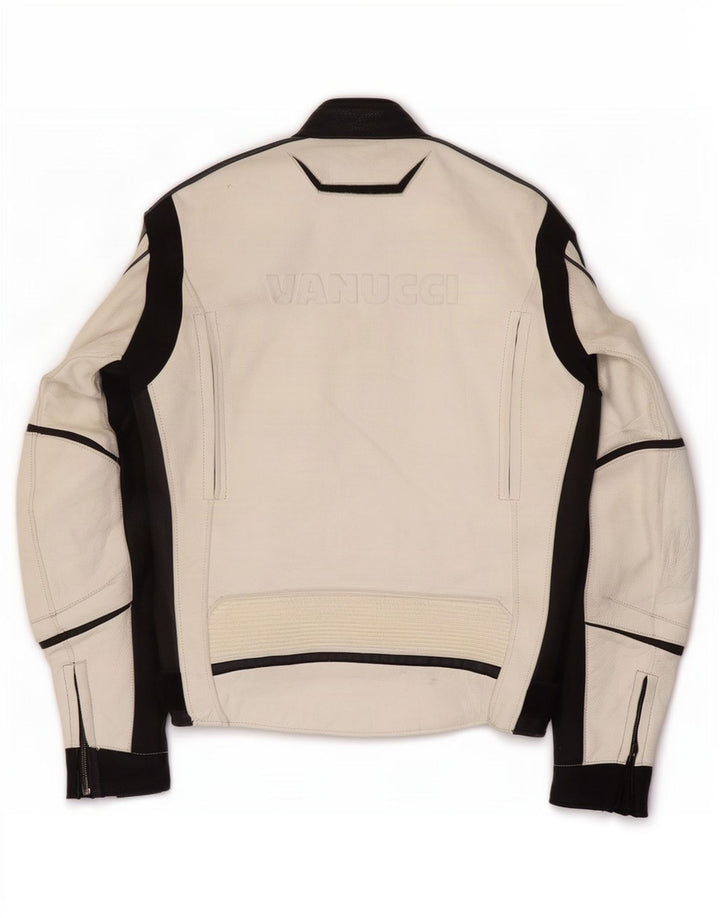 Vanucci Ανδρικό γραφικό δερμάτινο μπουφάν Racer EU 48 Small White Colourblock