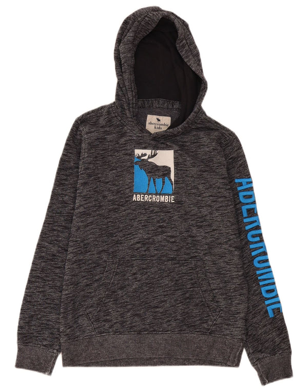 Abercrombie & Fitch Boys Graphic Hoodie Jumper 13-14 Years Grey Flecked