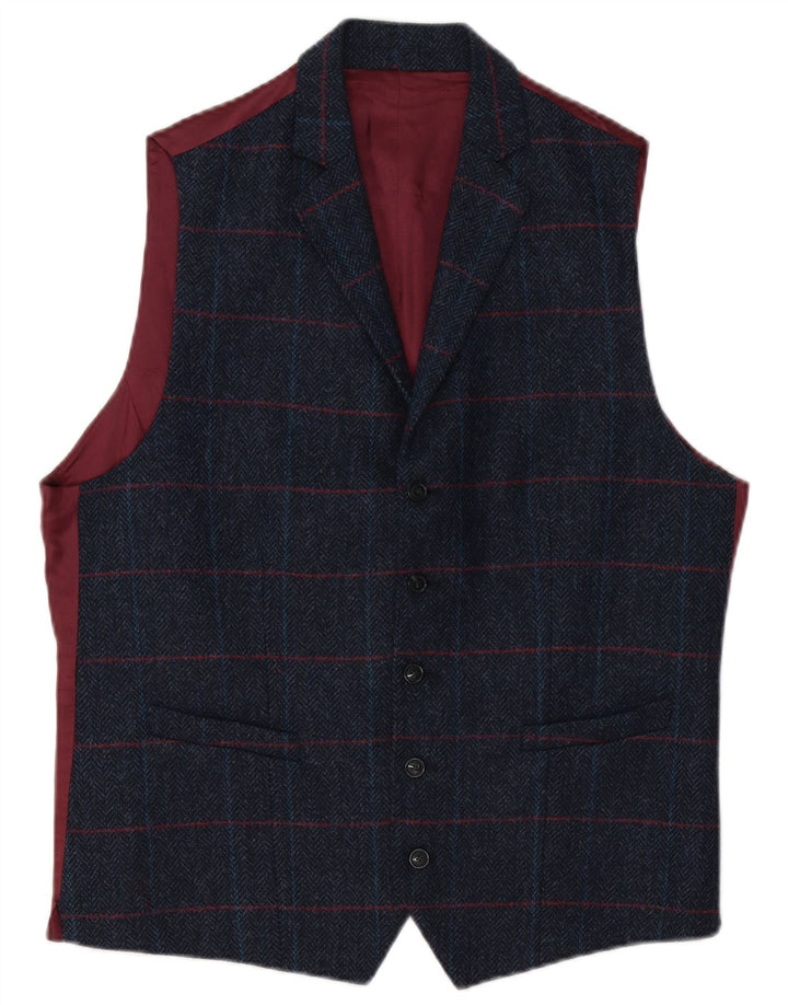 Ανδρικό γιλέκο Hawes & Curtis UK 40 Medium Navy Blue Check Viscose