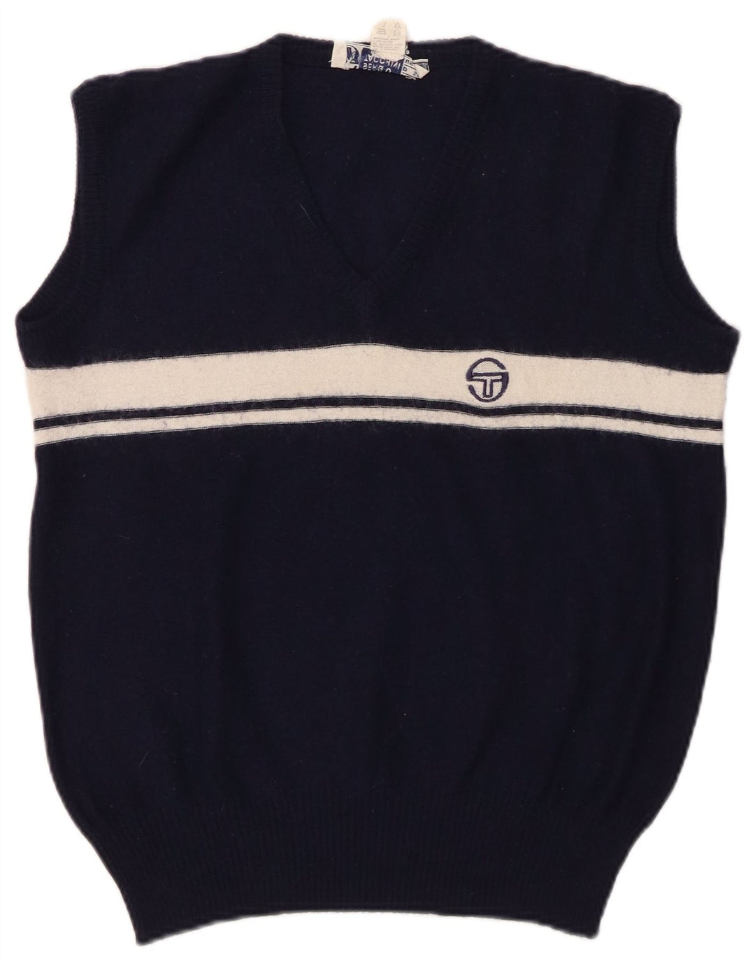 SERGIO TACCHINI Γυναικείο γιλέκο Tank Top UK 14 Medium Navy Blue ριγέ μαλλί