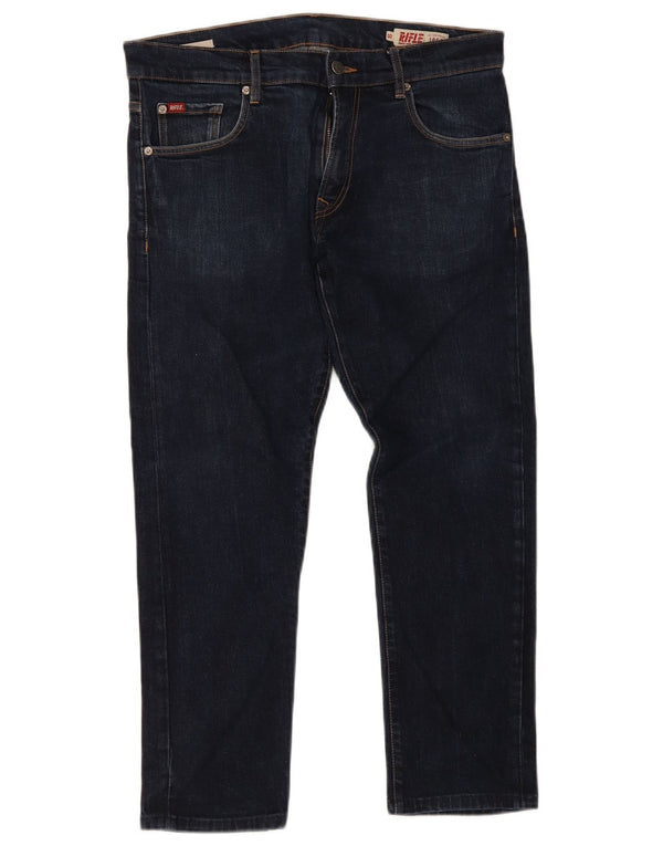 Rifle Mens Cropped Slim Jeans W32 L26 Navy Blue Cotton