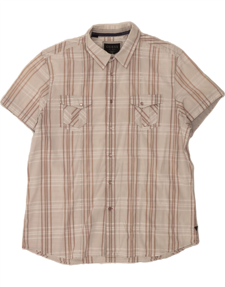 GUESS Mens Short Sleeve Shirt 3XL Beige Check Cotton Vintage Guess and Second-Hand Guess from Messina Hembry 