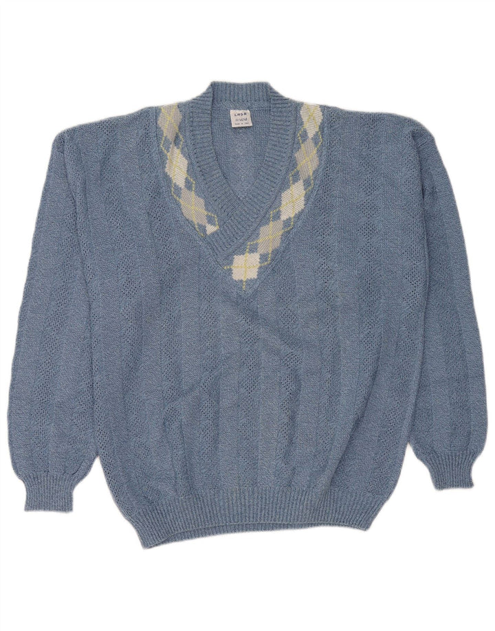 Lasa Γυναικείο πουλόβερ με λαιμόκοψη IT 46/48 Large Blue Argyle/Diamond